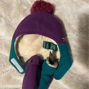 L.L. Bean Purple and Teal Toddler Hat and Mittens